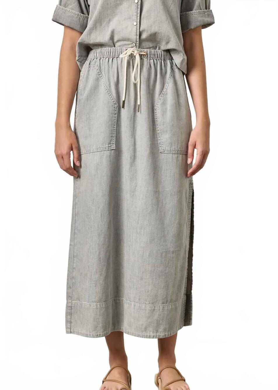 NEW LILLA P denim drawcord skirt in grey wash